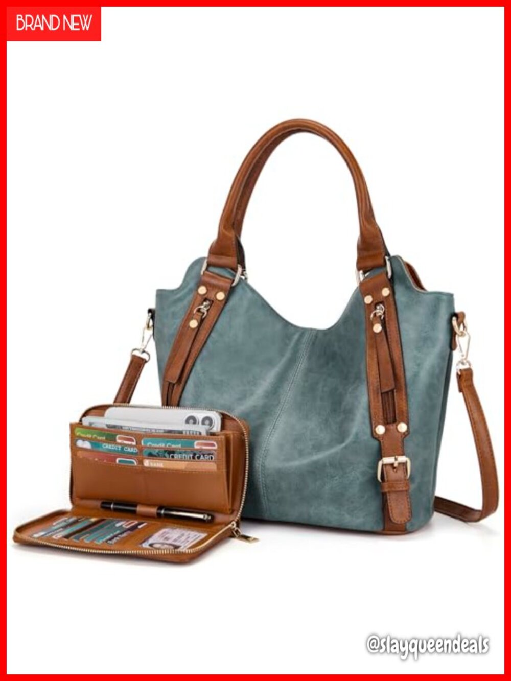 Large Hobo Handbag Crossbody Wallet Set Vegan Leather 2PCS